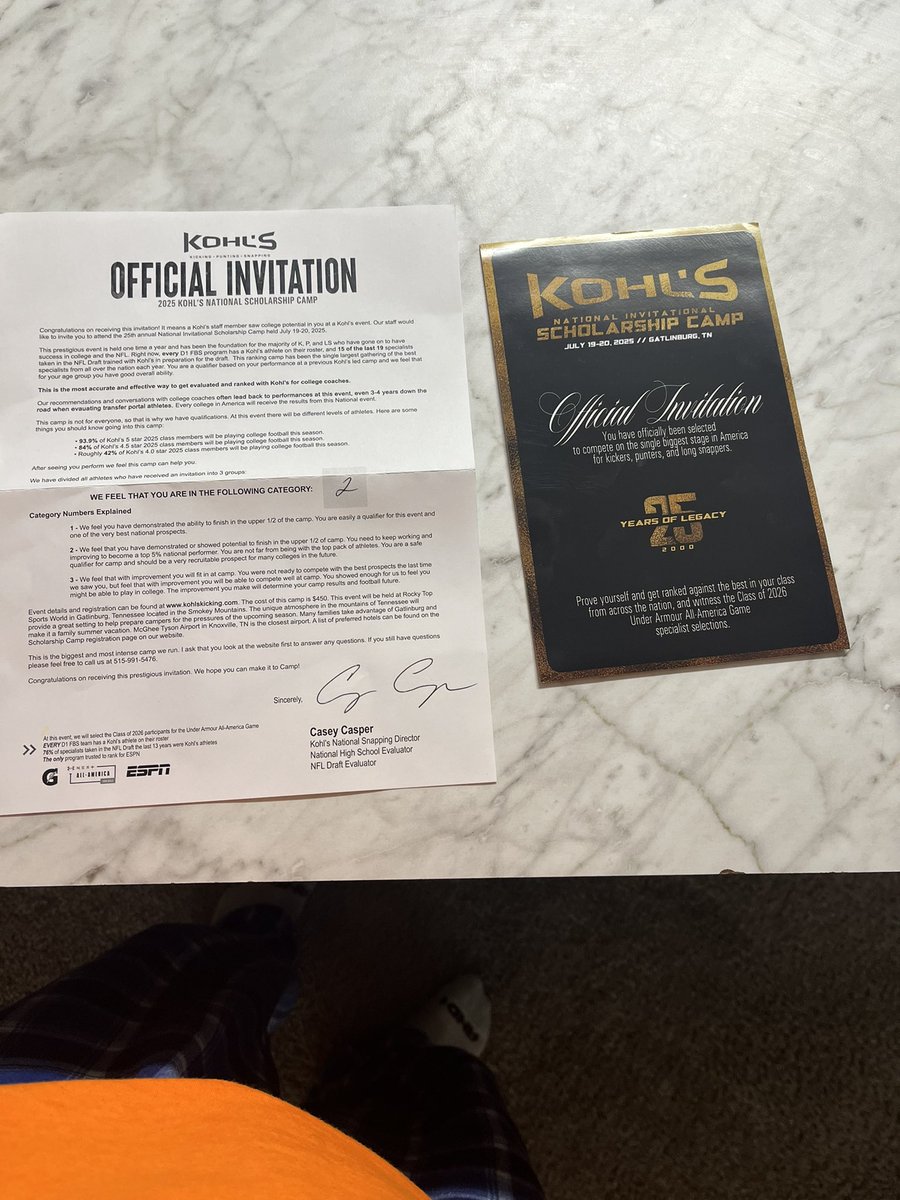 Thank you <a href="/Coach_Casper/">Coach Casey Casper</a> for the Invite to the scholarship camp. Blessed to have this opportunity and can’t wait to compete in my Kohls camp this weekend in Georgia. <a href="/Diondraecampbe2/">Coach Campbell East Ridge Knights Football</a> <a href="/donnieburchfiel/">Coach Burchfield</a> <a href="/coachdicunto/">Coach Sauce</a> <a href="/ERHSFB/">East Ridge Knights Football ⚔️🛡🗡</a> <a href="/KohlsSnapping/">Kohl's Snapping Camps</a> <a href="/_RecruitDirect_/">RecruitDirect Sports</a>