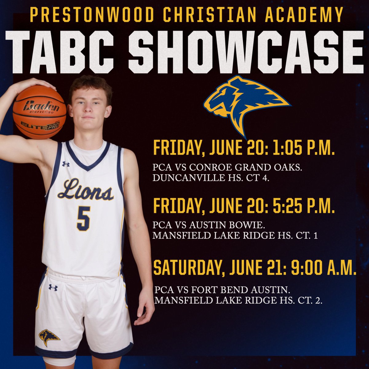 The <a href="/PCAAthletics/">PCAAthletics</a> Lions Boys Basketball team will be competing in the <a href="/Tabchoops/">𝙏𝘼𝘽𝘾🏀📋</a> Showcase on June 20 - 21.  Come check out <a href="/PCABBALL/">PCAPlanoBoysBasketball</a> <a href="/dinkins_blake/">Blake Dinkins</a> <a href="/LathanJacob11/">Jacob Lathan</a> <a href="/olu_fortytwo/">Olu Abitoye</a> <a href="/Bsneed_2026/">Brylin Sneed</a> <a href="/LandanHollins/">Landan Hollins</a>