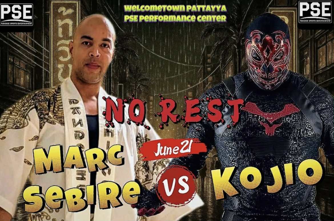MondeDuCatch's tweet image. La PSE a annoncé un match pour le show #NoRest . 

Marc Sebire se mesurera à Kojio.