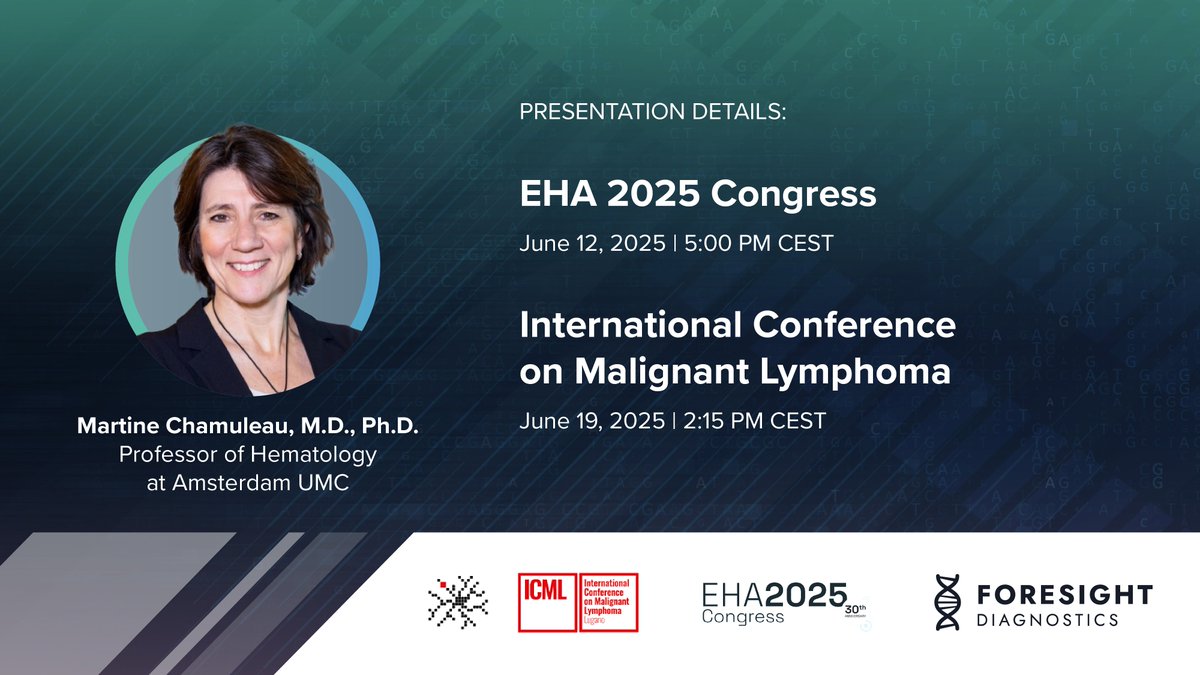 Foresight Diagnostics Inc. (@foresightdx) on Twitter photo We are pleased to share that we will present at #EHA2025 and #18ICML an encore of the prognostic value of Foresight CLARITYTM MRD detection in #DLBCL. Additionally, we will present a poster on behalf of our partner, <a href="/KitePharma/">Kite, a Gilead Company</a>. Read more: bit.ly/4n0f8MI We are pleased to share that we will present at #EHA2025 and #18ICML an encore of the prognostic value of Foresight CLARITYTM MRD detection in #DLBCL. Additionally, we will present a poster on behalf of our partner, <a href="/KitePharma/">Kite, a Gilead Company</a>. Read more: bit.ly/4n0f8MI