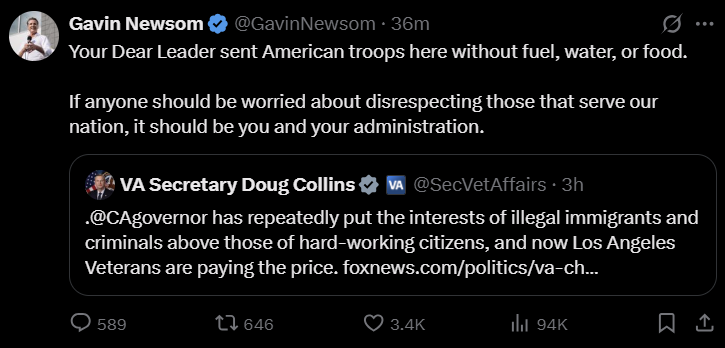 somewhere in Sacramento, Newsom's social media manager was given the green light to go to DEFCON 1 and is enjoying every second of it