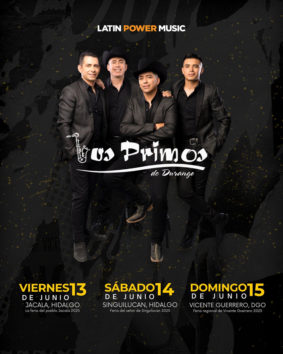 ¡Este fin se viene con todo! 🔥Les
compartimos las fechas de este fin de semana mi raza,nos vemos para cantar todos y cada uno de los éxitos🙌🏻
#jacalahgo #singuilucan #hidalgo
#vicenteguerrerodurango #duranguense #durango #primosterapia
