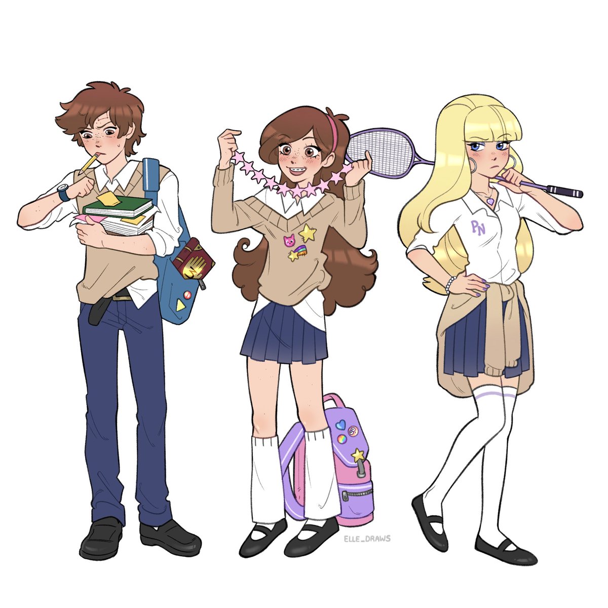 Gravity Falls and High School Uniforms 📚 #Dipper #Mabel #Pacifica #fanart #Pines