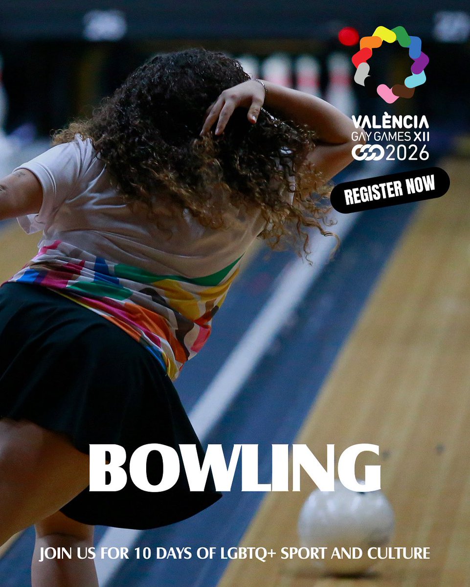 Grab your ball, pick your lane, and bring that perfect game energy! 🎳✨ Registration is OPEN for Gay Games XII 2026 in València - it’s time to roll with pride. 🏳️‍🌈gaygamesvalencia2026.com/en