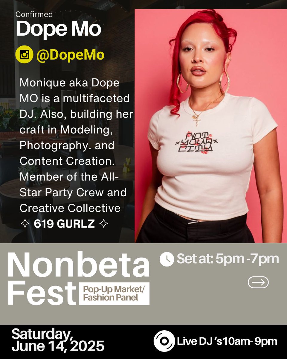 Jon Phenom (@jonphenom) on Twitter photo Nonbeta Fest is Saturday, June 14th at <a href="/mixedgrounds/">mixedgroundscoffee</a> - Pop-up Market ⚡️Live Photoshoot ⚡️Industry Speakers panel⚡️ Confirmed DJ line up: @cutlos_supreme @djjennypocket @djwho1 <a href="/djnormrocwell/">Norm Rocwell</a> <a href="/dopemo/">mo $</a> @agentro.cky Nonbeta Fest is Saturday, June 14th at <a href="/mixedgrounds/">mixedgroundscoffee</a> - Pop-up Market ⚡️Live Photoshoot ⚡️Industry Speakers panel⚡️ Confirmed DJ line up: @cutlos_supreme @djjennypocket @djwho1 <a href="/djnormrocwell/">Norm Rocwell</a> <a href="/dopemo/">mo $</a> @agentro.cky
