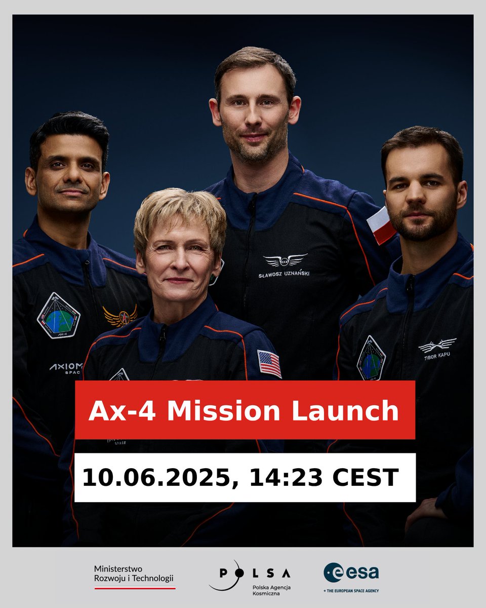 🚀Hoy, 10 de junio a las 14:22 CEST despega IGNIS, la primera misión científica y tecnológica de Polonia a la EEI 🇵🇱🛰️con el astronauta de la ESA Sławosz Uznański-Wiśniewski. 
Realizará 13 experimentos y liderará un programa educativo.
👉 Más info: plinspace.pl