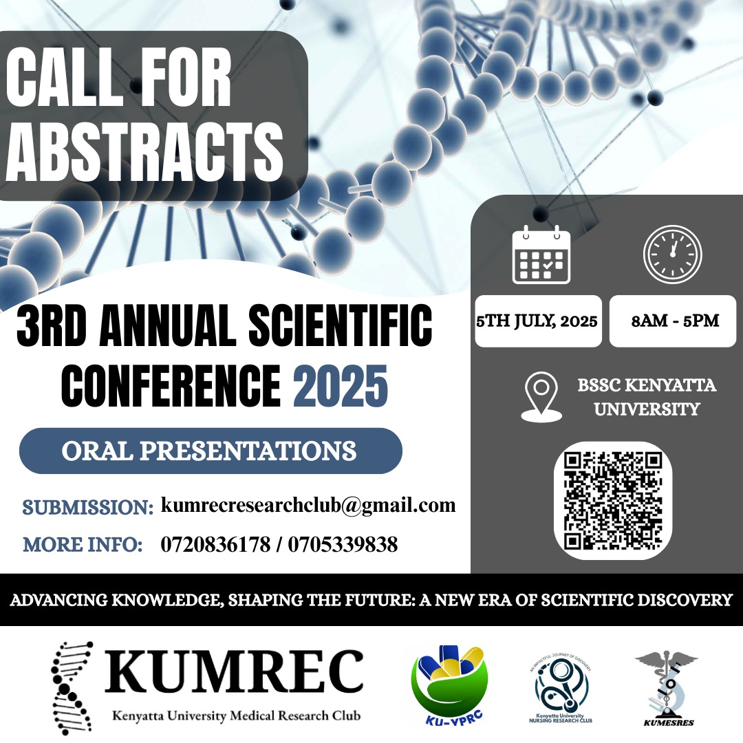 Kumrec_KU's tweet image. Innovative research. Impactful voices.
🔍 The KUMREC Scientific Conference 2025 is calling:
Submit your abstract. Share your discovery. Shape the future.

📅 Deadline: 30th June, 2025
📩 kumrecresearchclub@gmail.com

#KUMREC2025 #ScientificDiscovery #CallForAbstracts #Research