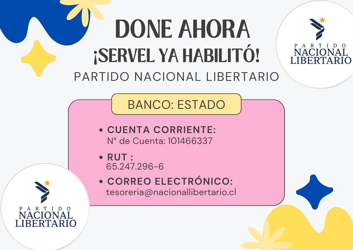 🔴 ATENCIÓN, PATRIOTAS.
El PNL y nuestro candidato Johannes Kaiser necesitan desplegarse a lo largo y ancho de todo Chile y para lograrlo su ayuda es crucial.

Simpatizantes y militantes estamos llamados a unir nuestras manos y aportar para que Johannes Kaiser y el PNL triunfen:
