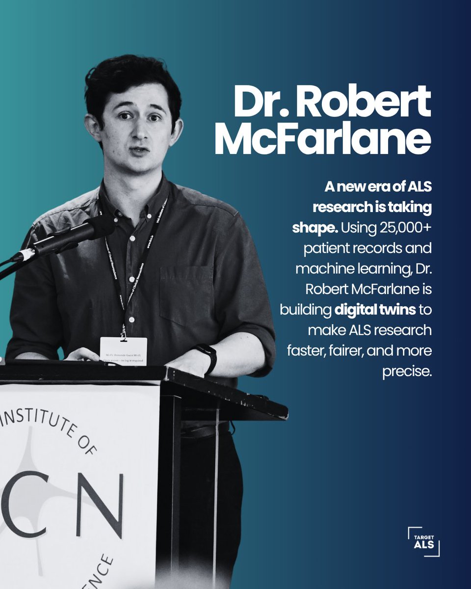 During this year’s Target ALS Annual Meeting, Dr. Robert McFarlane shared his vision for a new kind of research—one powered by machine learning, global collaboration, and a dataset of over 25,000 ALS patients. See his journey and groundbreaking work: bit.ly/43tgqIi