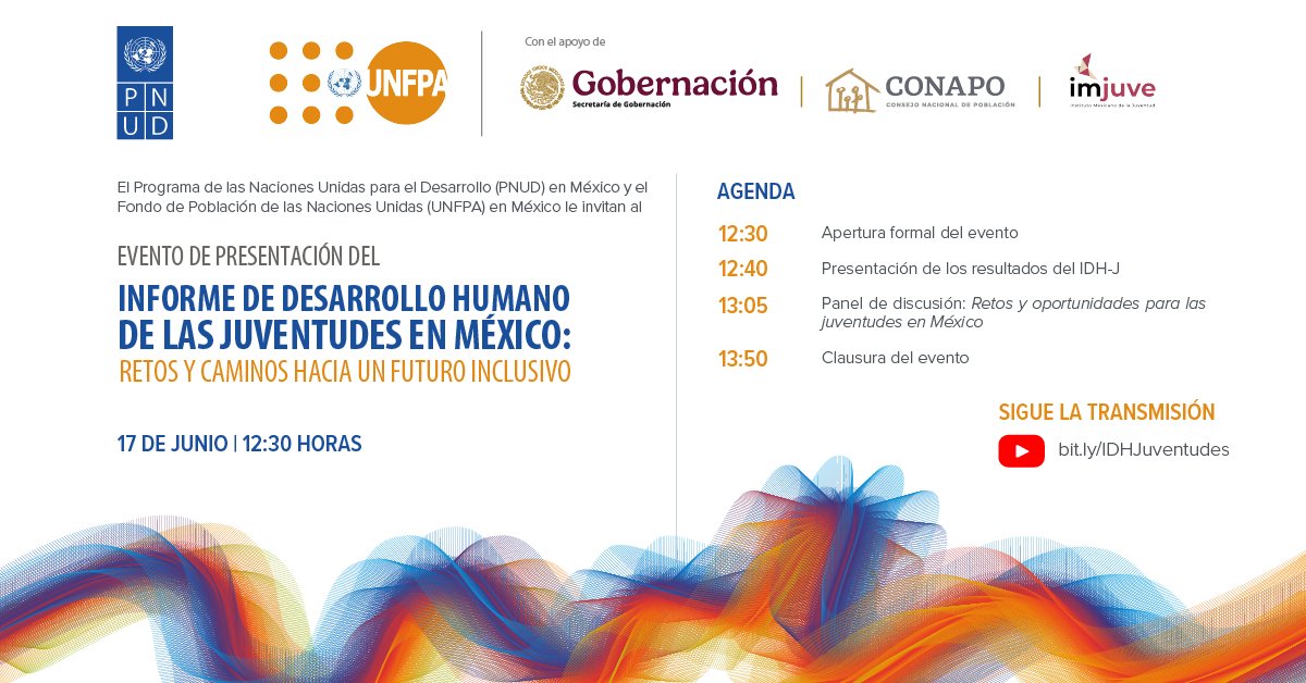 PNUD México (@pnud_mexico) on Twitter photo El <a href="/PNUD_Mexico/">PNUD México</a> y <a href="/UNFPAMexico/">UNFPA México</a> invitan a la presentación del "Informe de Desarrollo Humano de las Juventudes en México" el 📅17 de junio a las ⏱️12:30 horas por YouTube! Conoce los retos y caminos hacia un futuro inclusivo.
bit.ly/IDHJuventudes <a href="/UNFPAMexico/">UNFPA México</a> El <a href="/PNUD_Mexico/">PNUD México</a> y <a href="/UNFPAMexico/">UNFPA México</a> invitan a la presentación del "Informe de Desarrollo Humano de las Juventudes en México" el 📅17 de junio a las ⏱️12:30 horas por YouTube! Conoce los retos y caminos hacia un futuro inclusivo.
bit.ly/IDHJuventudes <a href="/UNFPAMexico/">UNFPA México</a>