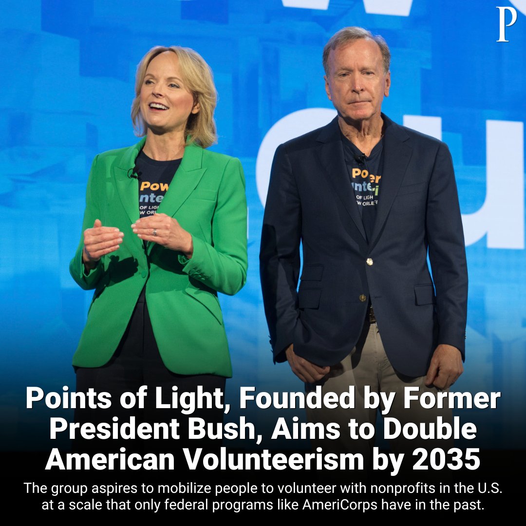 The Chronicle of Philanthropy (@philanthropy) on Twitter photo .<a href="/PointsofLight/">Points of Light</a>, the nonprofit founded by Former President George H.W. Bush, will lead an effort to double the number of people who volunteer with U.S. charitable organizations from 75 million annually to 150 million in 10 years.
phlnthrp.com/4kZ8Zyb .<a href="/PointsofLight/">Points of Light</a>, the nonprofit founded by Former President George H.W. Bush, will lead an effort to double the number of people who volunteer with U.S. charitable organizations from 75 million annually to 150 million in 10 years.
phlnthrp.com/4kZ8Zyb