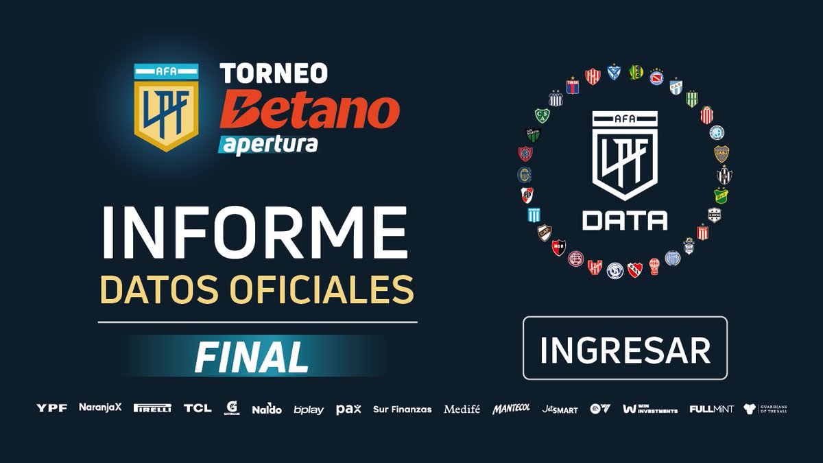 LPFData's tweet image. Les compartimos el informe estadístico de la #Final del #TorneoBetano Apertura 2025 🏆.
bit.ly/4kWYb3F
#LPFData