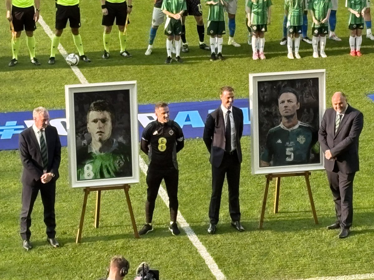 Two <a href="/NorthernIreland/">Northern Ireland</a> legends Steven Davis &amp; Jonny Evans being recognised ahead of tonight’s friendly game against Iceland in Belfast. 247 caps between them! Fantastic service over many years. #GAWA