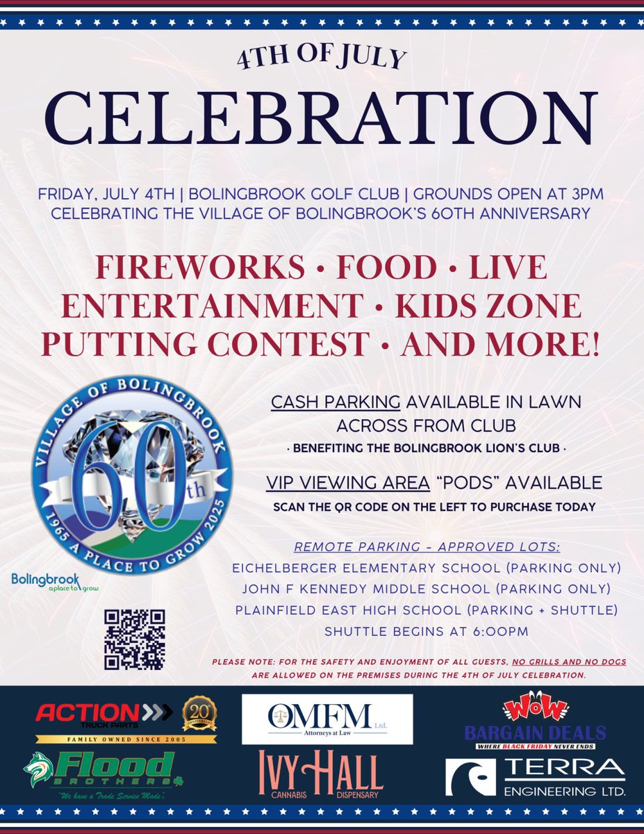 BBrookEvents's tweet image. Bolingbrook's 4th of July Celebration - Some additional details were released! 🎆
🇺🇸 Friday, July 4, 2025 | Gates open at 3:00 PM | Fireworks at dusk | Event Location: Bolingbrook Golf Club (2001 Rodéo Drive in #Bolingbrook)
Details: facebook.com/10006370522037… - via @BolingbrookGC