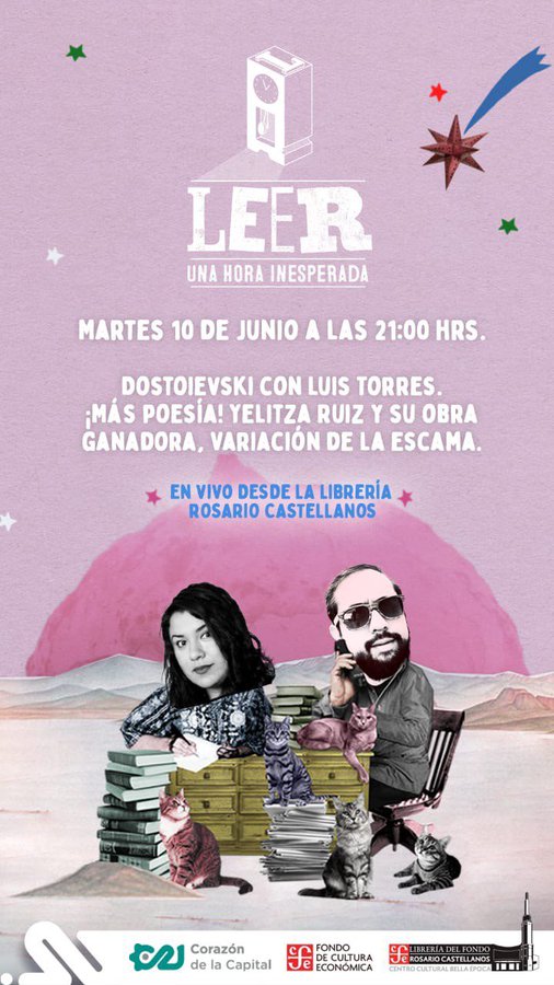 libreriaseducal (@libreriaseducal) on Twitter photo Este martes te esperamos como cada semana en #LeerUnaHoraInesperada desde la #LibreríaRosarioCastellanos a las 21 horas o a través de <a href="/Capital21_Tv/">Capital 21</a> y redes sociales del <a href="/FCEMexico/">Fondo de Cultura Económica</a> .
#RepúblicaLectora Este martes te esperamos como cada semana en #LeerUnaHoraInesperada desde la #LibreríaRosarioCastellanos a las 21 horas o a través de <a href="/Capital21_Tv/">Capital 21</a> y redes sociales del <a href="/FCEMexico/">Fondo de Cultura Económica</a> .
#RepúblicaLectora
