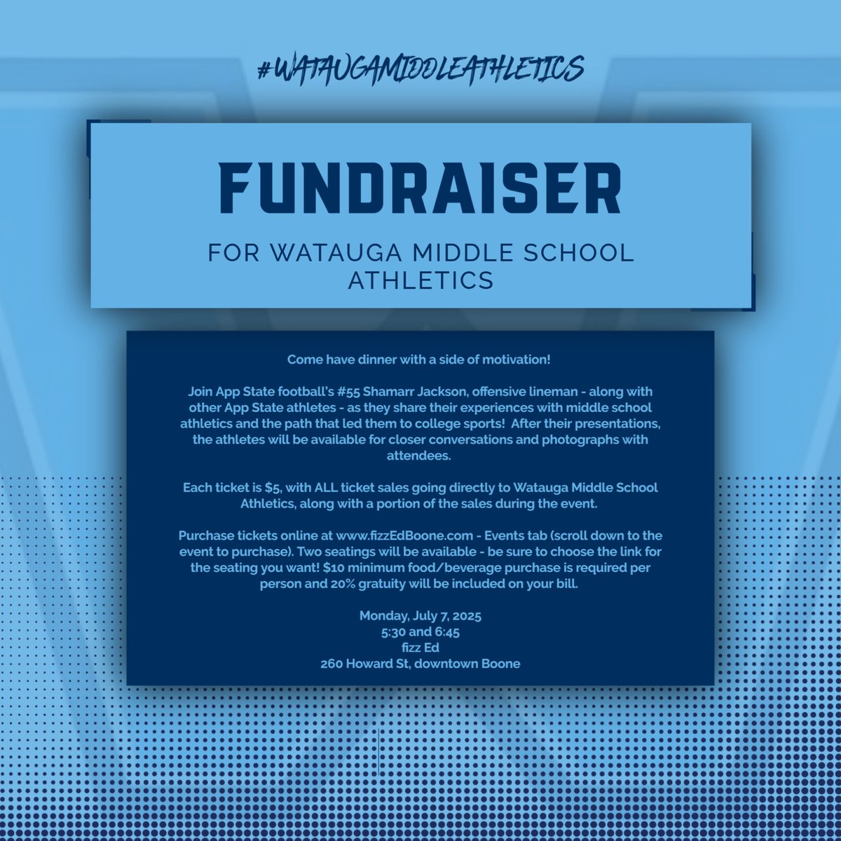 Watauga Middle Athl. (@watauga_middle) on Twitter photo π¨Watauga Middle Ath. Fundraiserπ¨
Help support local business Fizz Ed and Watauga Middle Athletics!
Monday 7/7/25
β¦<a href="/WataugaPioneers/">Pioneer Athletics</a>β©
β¦<a href="/wataugaboosters/">WHS Pioneer Booster Club</a>β©
β¦<a href="/WataugaSchools/">Watauga County Schools</a>β©
ππππππππππππππ π¨Watauga Middle Ath. Fundraiserπ¨
Help support local business Fizz Ed and Watauga Middle Athletics!
Monday 7/7/25
β¦<a href="/WataugaPioneers/">Pioneer Athletics</a>β©
β¦<a href="/wataugaboosters/">WHS Pioneer Booster Club</a>β©
β¦<a href="/WataugaSchools/">Watauga County Schools</a>β©
ππππππππππππππ