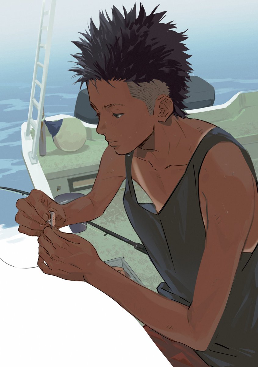 釣り前の準備中