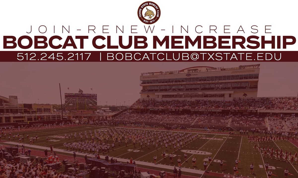 Football season is right around the corner! Don’t forget to join, renew, or increase your Bobcat Club membership to get all your football season benefits—like access to the NEW South End Zone Terrace and more. 😸🏈

🔗 txstatebobcats.evenue.net/www/ev_txstate…