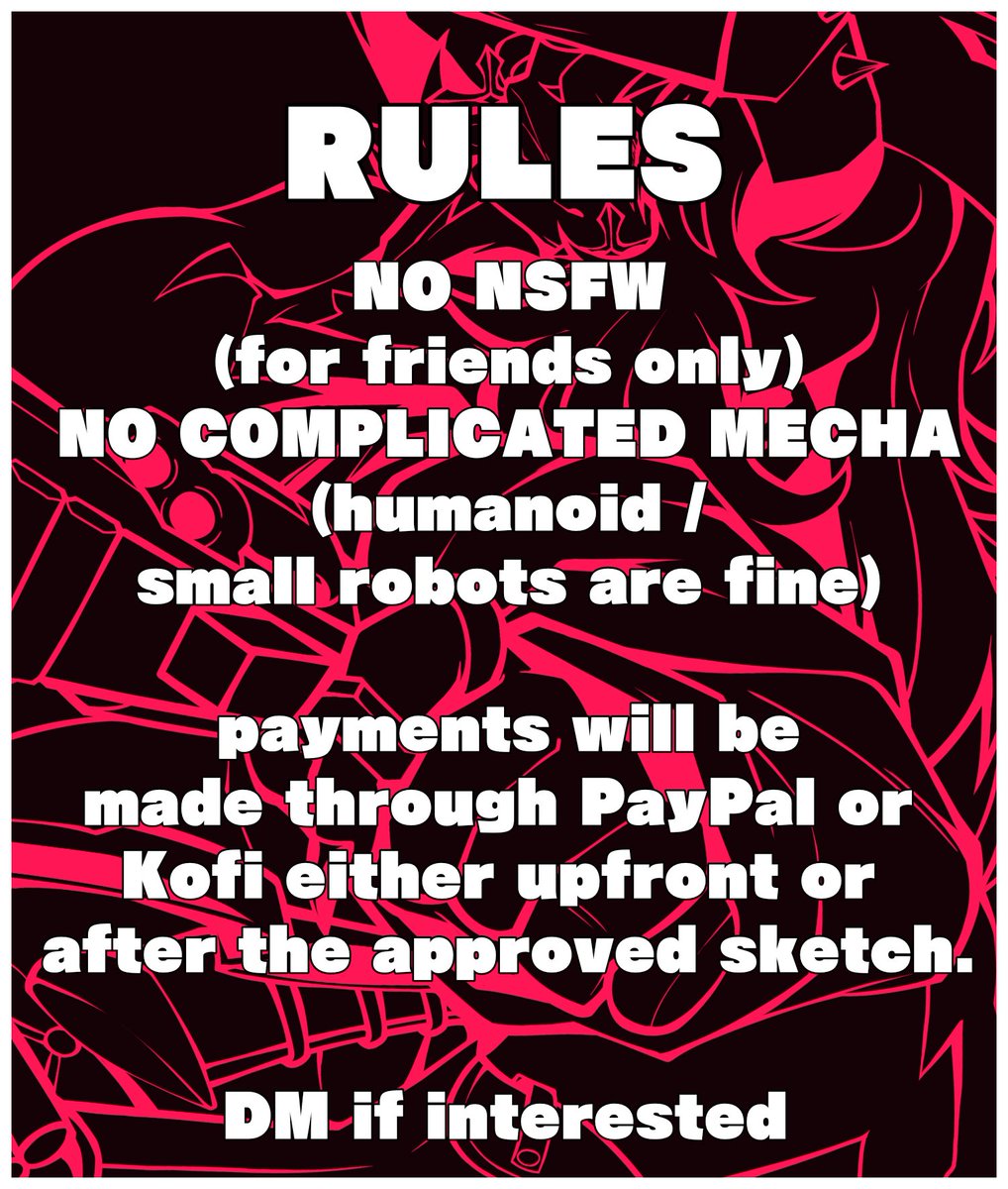 NEW COMMISSION SHEET

Finally decided to update this with some more recent art.
DM if interested, RTs are appreciated

Thank you for all the support