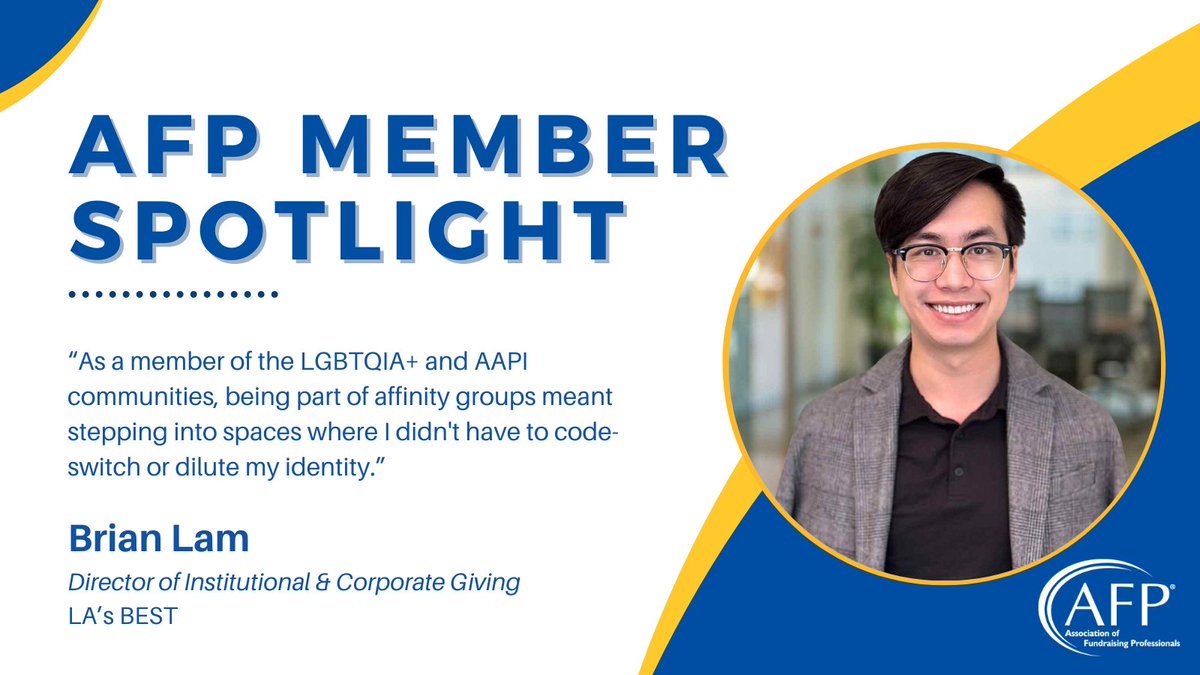 Brian Lam, director of institutional &amp; corporate giving at LA’s BEST, shared his journey—from securing a $1.5 million grant as a one-person team to finding community through AFP.  afpglobal.org/news/afp-membe…