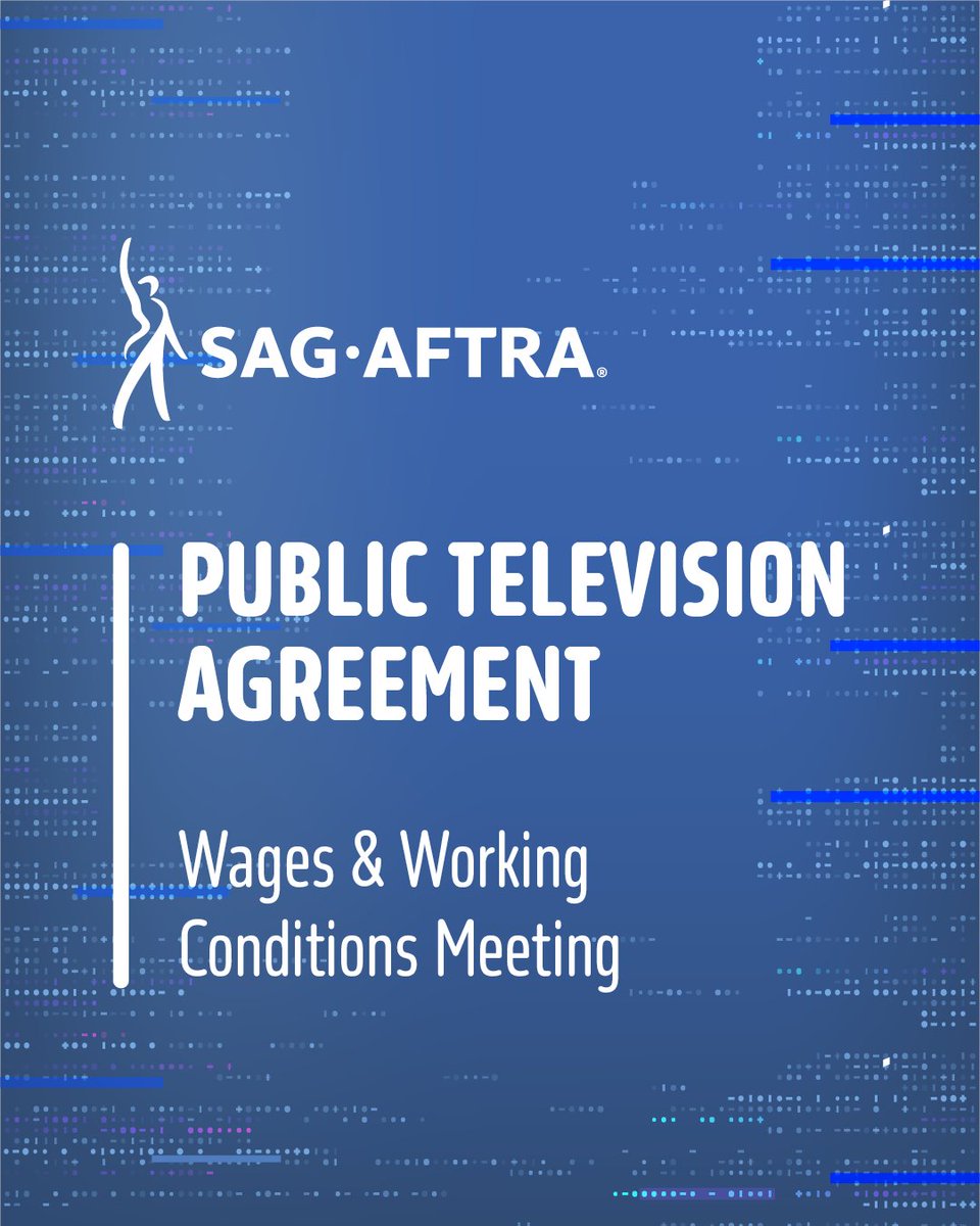 SAG-AFTRA will be conducting a wages and working conditions (W&amp;W) meeting in preparation for the negotiation of the 2025 SAG-AFTRA Public Television Agreement. Join us virtually on Monday, June 23, at 10 AM PT/1 PM ET for this important conversation. RSVP: sagaftra.org/public-televis…