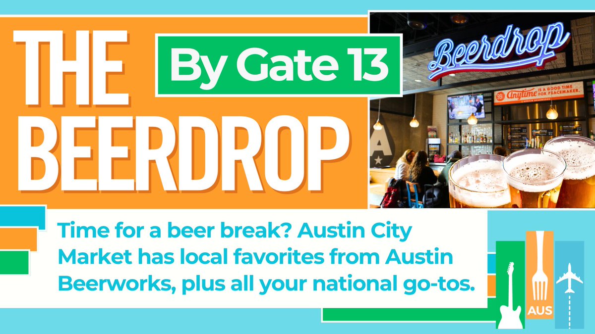 Thirsty before takeoff? 🍻 Swing by Austin City Market for local brews like Austin Beerworks and national favorites on tap.  

Find your way in a few taps 📲 tinyurl.com/3pmd4uh8