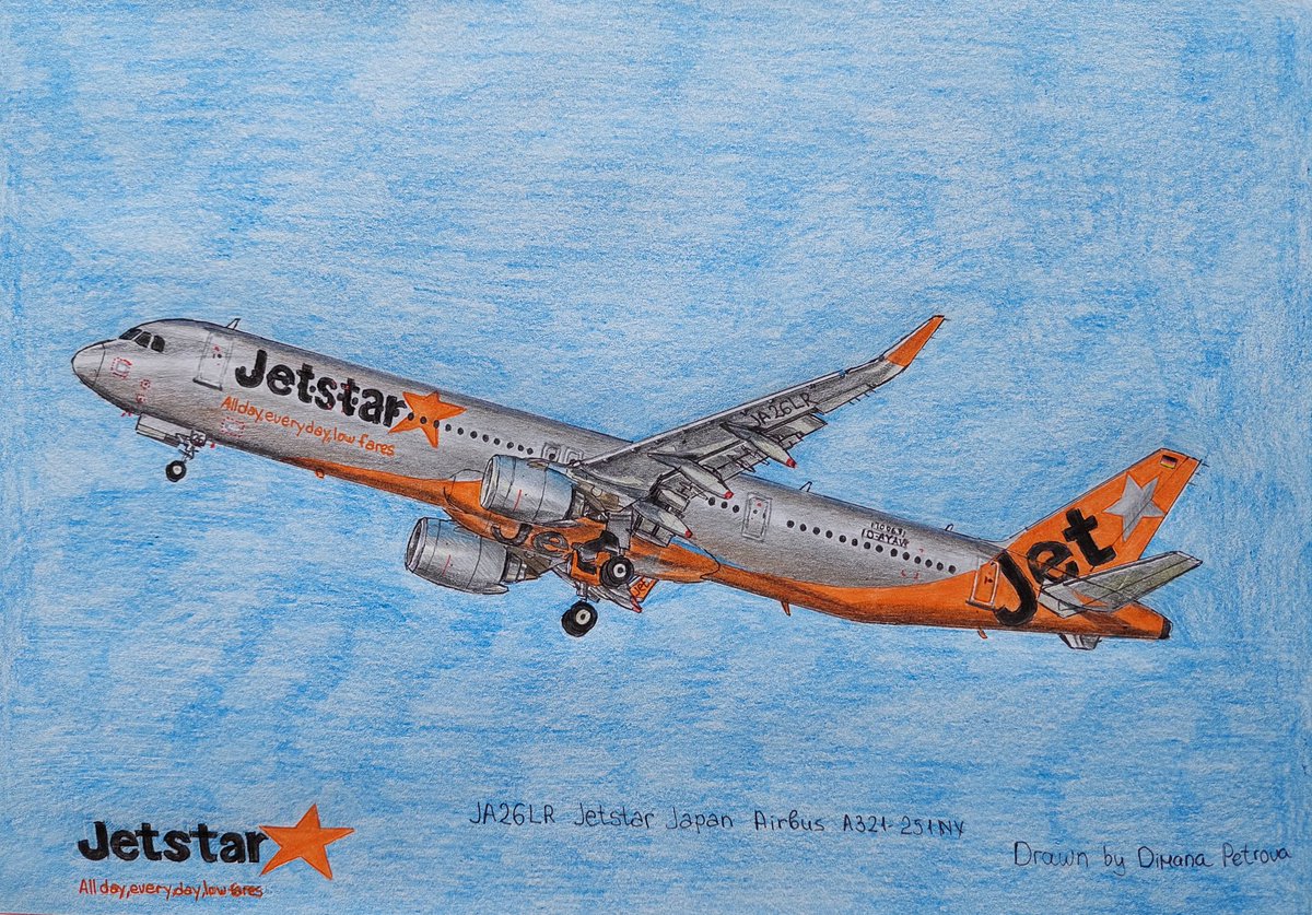 AircraftBy's tweet photo. My first A4 drawing of @JetstarAirways Airbus A321-251n JA26LR 🧡⭐️
Photo taken by Stefan Kruijer 📸
#JetStart #JetStarAiways #A321neo #aviation #takeoff #planes #traveling #airline https://t.co/vrP8sjTkaT