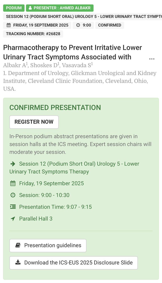 AhmedAlbakr's tweet image. Absolutely thrilled! 🤩
All 5 of my abstracts were accepted @ICSEUS2025 in Abu Dhabi 🇦🇪 4 Podium presentations+ 1 E-Poster!
Grateful for the incredible teamwork with colleagues @CleClinicUro and #HMC😇
See you at Abu Dhabi😍
#URPS @sufuorg @icsoffice