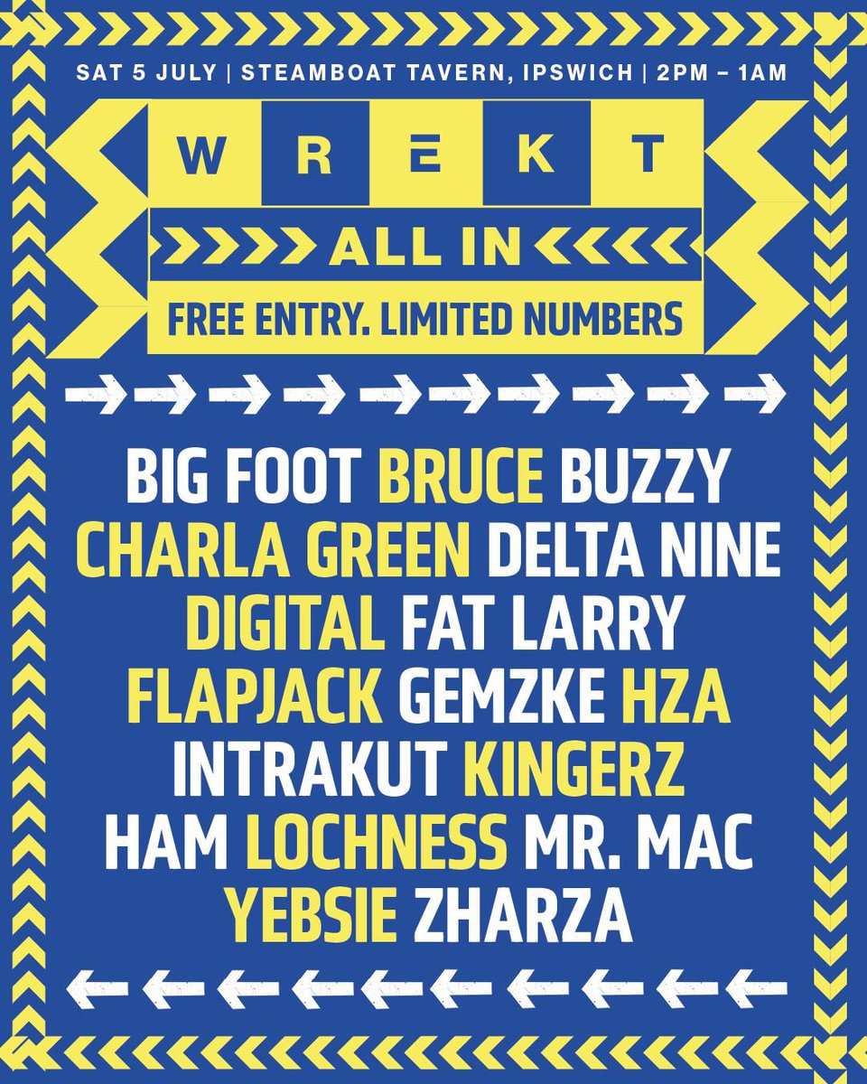 Catch <a href="/DefaultRec/">Default Recordings</a> <a href="/Djflapjack/">FJ</a> at Wrekt The Steamboat Tavern Ipswich 05.07.25 2PM - 1AM Featuring many local &amp; National DJs playing a wide range of styles!! FREE ENTRY LIMITED NUMBERS!!! 🔥🔥
