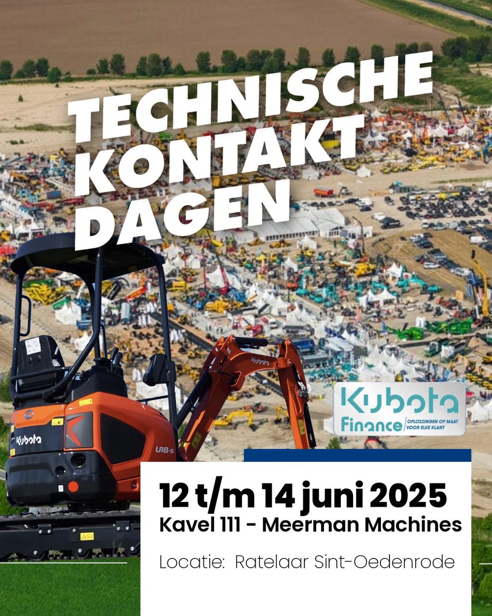 AlmatLaren's tweet photo. Almat is aanwezig op de Technische Kontakt Dagen. De voorbereidingen voor de TKD zijn in volle gang en dit jaar is Almat te vinden bij de stand van Meerman Machines op kavel 111.  Kaarten bestel je gratis hier > https://t.co/5pAK9OWifx  #kubota #duurzaaminzetbaar #grondverzet https://t.co/6nZFB22rom