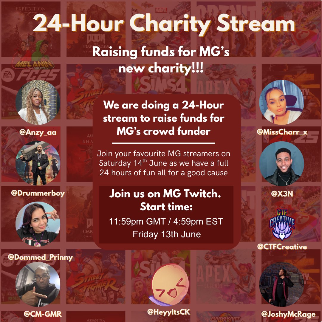 Melanin Gamers (@melaningamers) on Twitter photo 🥳 MG 24-hour stream 🥳
We are crowdfunding for MG's new charity to help stop the digital skills gap in the youth.
Join your favourite streamers as we play, chill and chat for 24 hours!
A huge thanks to all our amazing streamers 🥳
<a href="/crowdfunderuk/">Crowdfunder UK</a> 🥳 MG 24-hour stream 🥳
We are crowdfunding for MG's new charity to help stop the digital skills gap in the youth.
Join your favourite streamers as we play, chill and chat for 24 hours!
A huge thanks to all our amazing streamers 🥳
<a href="/crowdfunderuk/">Crowdfunder UK</a>