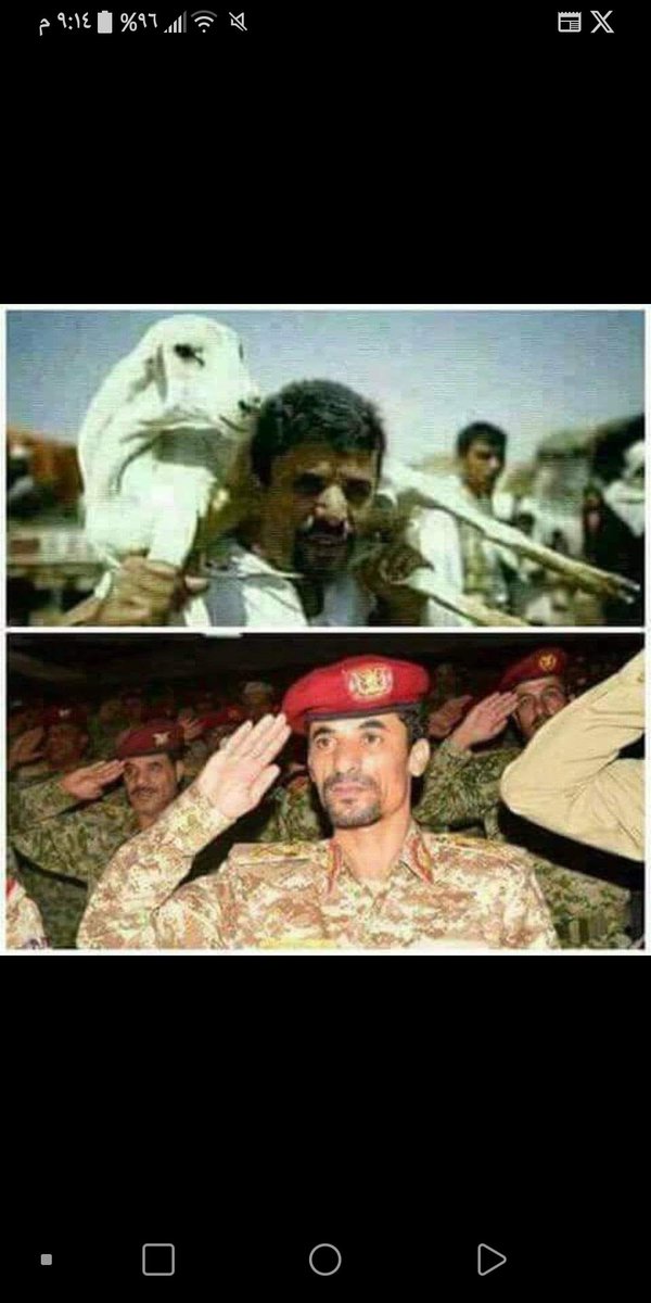 كان يقوم بسرقه الاغنام من سوق الغنم 
واصبح مسؤل كبير يرتدي رتبه عسكريه هو نفسه لايعرف ماذا تعني هذه الرتبه