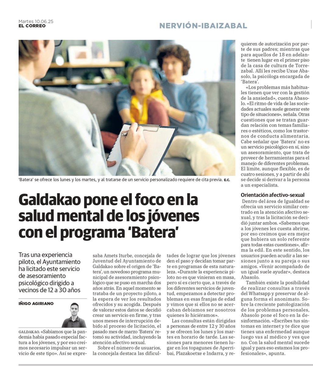 Gazteen osasun mentalaren alorrean urratsak egiten jarraituko dugu Galdakaoko udaletik.