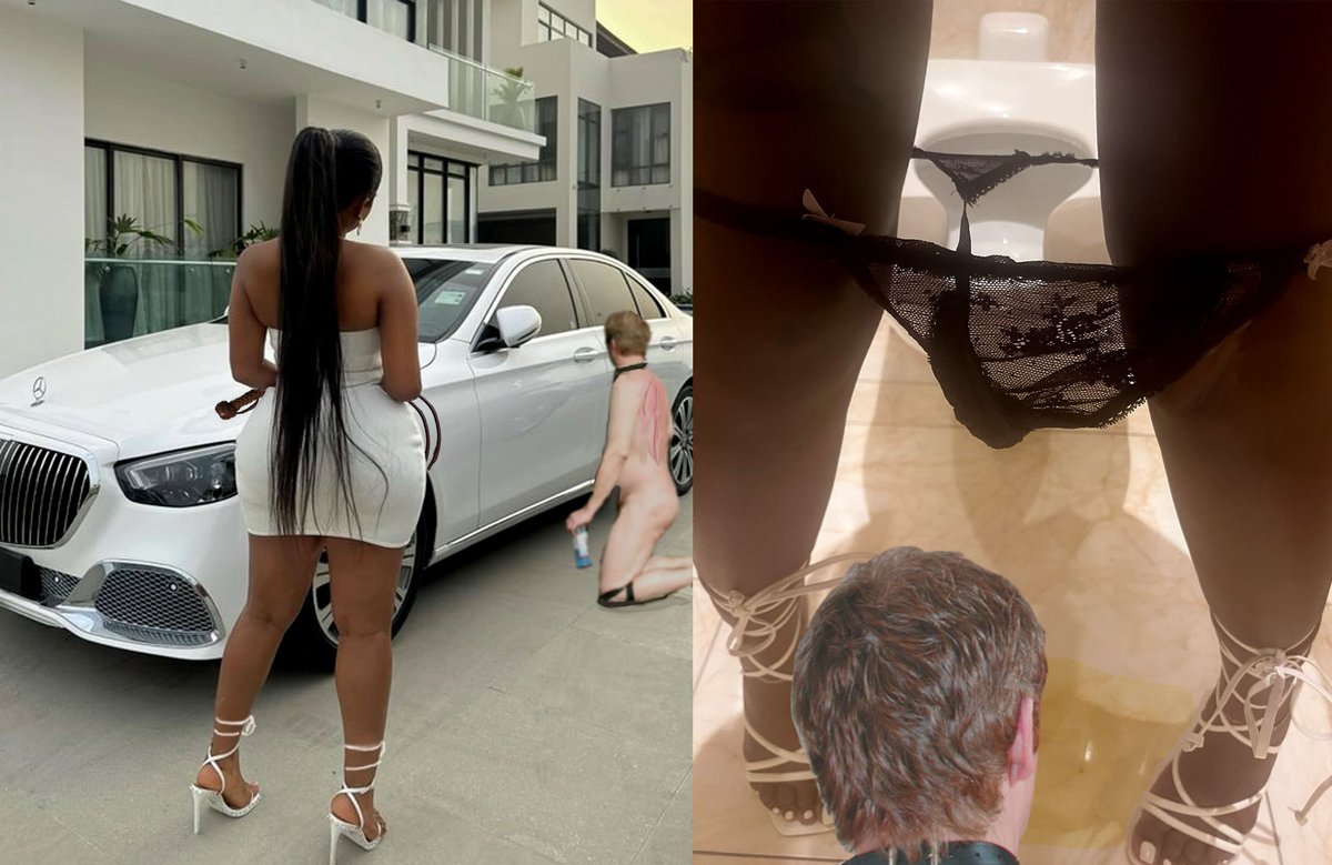 Fantasy with duopic #FemdomStory 
Her white slave worked all day to clean the surrounding of the house and the beautiful Mercedes.. The Goddess sometimes whipped him without mercy. But finally, the slave was rewarded by some black champaign to lick on the toilet floor.