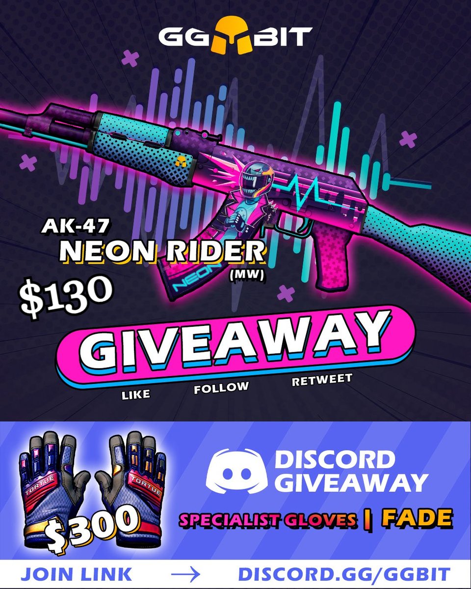 🎁 AK-47 | Neon Rider ($130)

📢To Enter Giveaway:

✅Follow <a href="/barfires/">barfires</a> &amp; <a href="/GGBITCOM/">GGBIT</a>
✅Retweet + Like
✅Tag 2 friend

📅Ends in 7 days!  

#CSGOGiveaway #cs2giveaway #cs2 #csgocases #CSGO