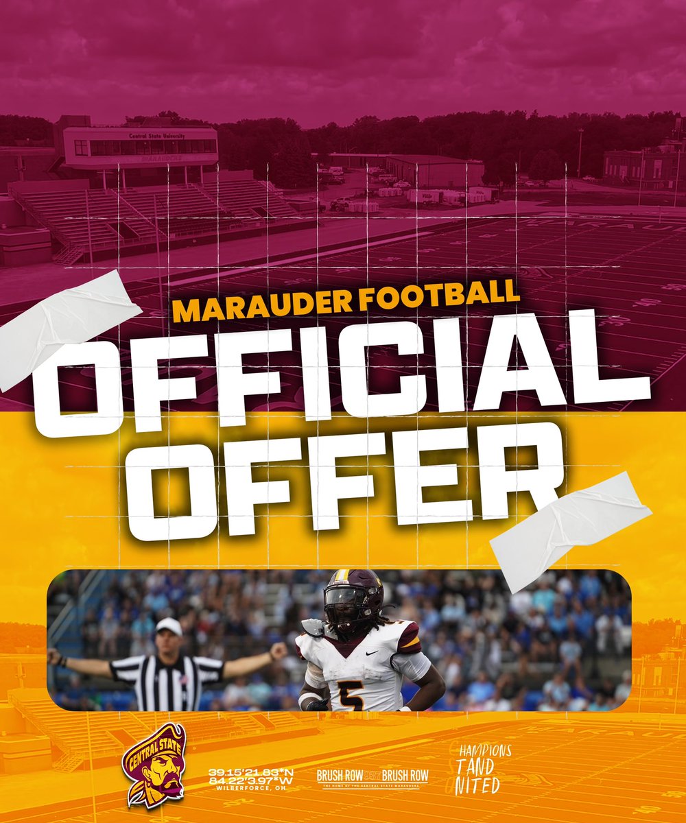 After a good camp &amp; conversation with <a href="/CoachJamesLee/">James Lee</a> , I am truly blessed to receive a offer from Central State University!