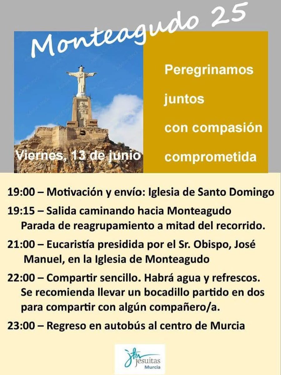 Como venimos haciendo en los últimos años, terminamos nuestro curso pastoral cantando en la Eucaristía de la peregrinación al Cristo de Monteagudo. Será este próximo viernes 13 de junio, a las 21h, en la parroquia de Monteagudo. ¡Te esperamos!
