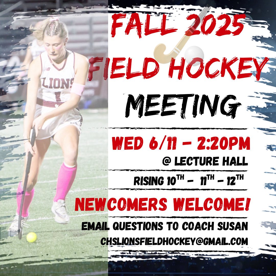 CHSLionsFieldH1's tweet photo. Itโs time!! Returners & newcomersโฆcome to our preseason meeting TOMORROW, Wednesday, 6/11 @ 2:20pm!
Spread the word! โฅ๏ธ๐ฆ๐
#FallFamily #fhockeyszn https://t.co/nJWOkbMWjZ
