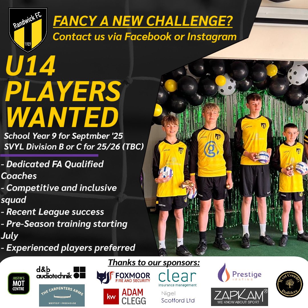 Looking for a new challenge or to play at a different level next season? 

If so, our U14s are looking to recruit!

Spaces are limited so please get in contact soon! 🟡⚫️
