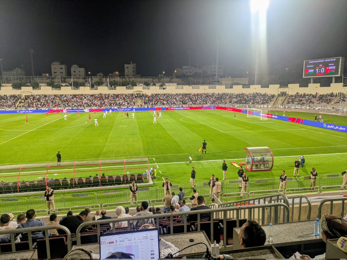 Arrived at King Abdullah II Stadium just as Palestine scored vs Oman. Heading to the world cup playoffs!