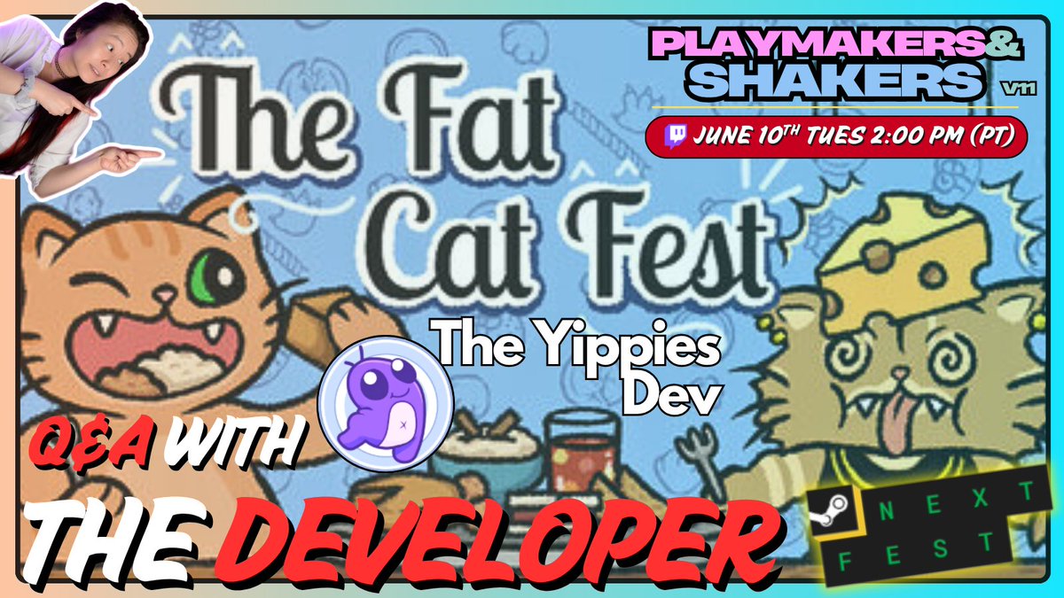 MerdreaStar 🐲 (@merdreastar) on Twitter photo Our 11th eps & first multiplayer game we'll interview <a href="/TheYippiesdev/">The Yippies Dev</a> & to talk to THREE DEVS bout what's involved w/ creating such games.
TODAY 2:00 PM (PT)
The Fat Cat Fest store.steampowered.com/app/3259080/Th…
There be giveaways & TONS of behind the scenes as well! twitch.tv/MerdreaStar 🔴 Our 11th eps & first multiplayer game we'll interview <a href="/TheYippiesdev/">The Yippies Dev</a> & to talk to THREE DEVS bout what's involved w/ creating such games.
TODAY 2:00 PM (PT)
The Fat Cat Fest store.steampowered.com/app/3259080/Th…
There be giveaways & TONS of behind the scenes as well! twitch.tv/MerdreaStar 🔴