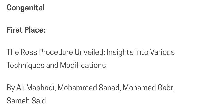 I am happy to share that we won 1st place in the Congenital section for the 2025 CTSNet Instructional Video Competition!

ctsnet.org/news/congratul…

We look forward to displaying our video soon.

<a href="/samsaid75/">Sameh Said, MBBCh, MD, FACC, FACS</a> <a href="/ctsnetorg/">CTSNet</a>