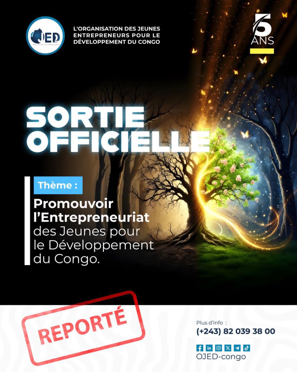 OJEDcongo's tweet photo. OJED-CONGO informe ses membres, partenaires et l’ensemble de l’opinion publique que la sortie officielle de l’organisation, initialement prévue pour le 28 juin 2025, est officiellement reportée à une date ultérieure. https://t.co/EOx29aEMxF