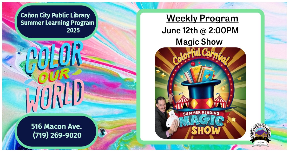 CanonLibrary's tweet image. Our next Summer Learning Weekly Program is June 12th at 2pm on the Children's Floor! Come and see some amazing magic tricks!