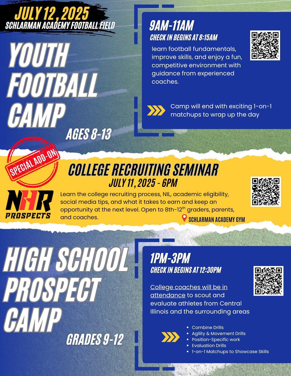 Get Ready for The 217 Grind: Midwest Prospect Exposure Camp!
This isn’t just another football camp—it’s a movement.

Hosted in partnership with NHR Prospects and Schlarman Academy Football, this event is designed to shine a spotlight on overlooked talent!

I hope you to see you.