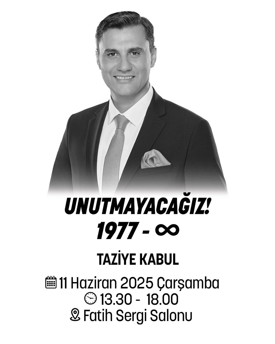Hayatını kaybeden Manisa Büyükşehir Belediye Başkanımız Sayın Mimar Ferdi Zeyrek için kıymetli ailesi, CHP Genel Başkanı Sayın Özgür Özel ve belediye bürokratlarımız, 11 Haziran Çarşamba günü 13.30-18.00 saatleri arasında Cumhuriyet Meydanı'nda bulunan Fatih Sergi Salonu’nda
