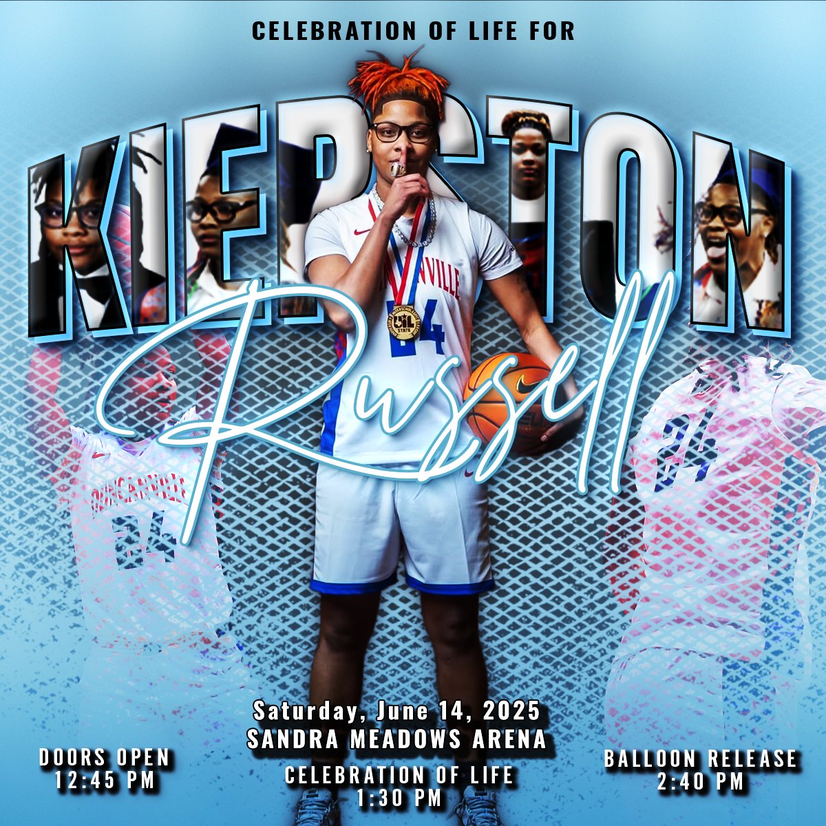 Please join us as we gather to remember, reflect, and rejoice in the life of someone who meant so much to us all.

Sandra Meadows Memorial Arena
900 W. Camp Wisdom Rd.
Duncanville, Texas 75116

Doors Open: 12:45 pm
Celebration of Life Begins: 1:30 pm
Balloon Release: 2:40 pm