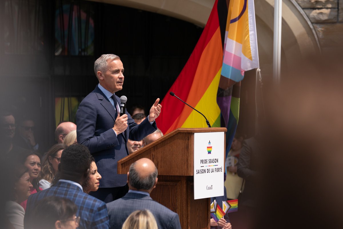 Today, Prime Minister Mark Carney joined Canadians at the Pride Flag Raising Ceremony. As we raise our voices—and our flags—we celebrate 2SLGBTQI+ communities and remain committed to building a Canada where everyone can live freely and with #pride.
