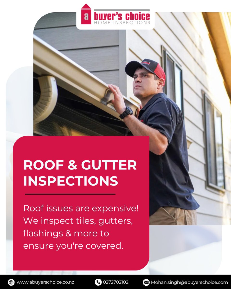 abuyerschoicewl's tweet photo. "🏚️ Roof issues are expensive! We inspect tiles, gutters, flashings & more to ensure you're covered.
"
.
#RoofInspection #GutterIssues #PropertyMaintenanceNZ #HomeInspection #ABuyersChoice https://t.co/sjlOlMgthm