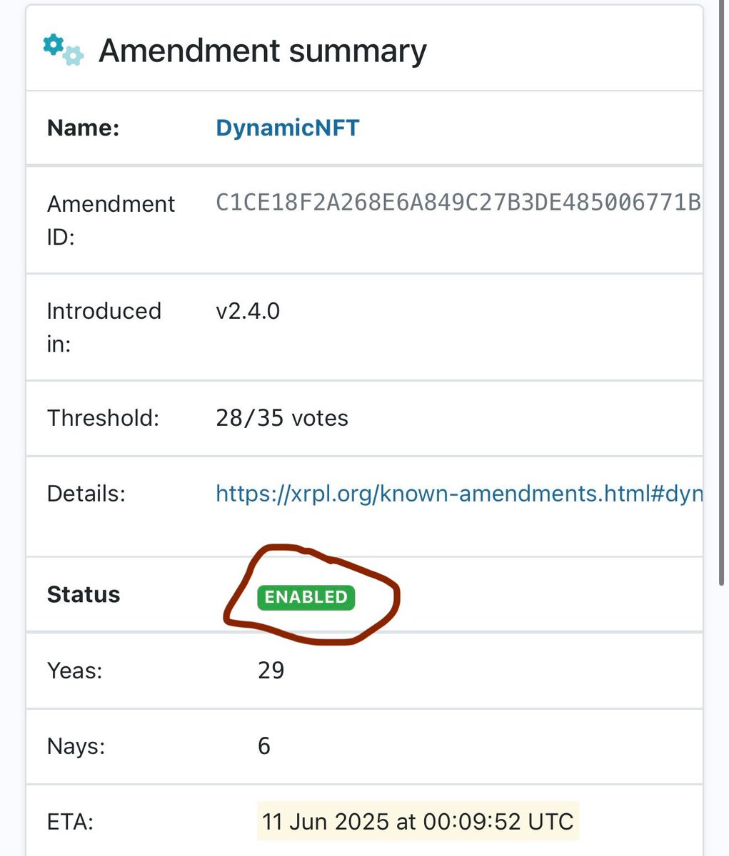 The Dynamic NFT amendment on the XRP Ledger just got activated during Apex!

This amendment is completely independently done by individual community members contributing to the XRPL ❤️!